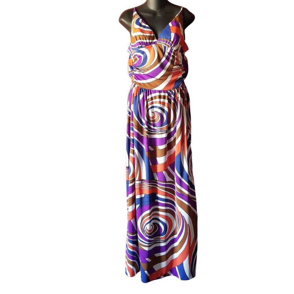 XXS - XS 00 - 0 Elisabeth Stewart Vintage 70s Halter Top Maxi Dress Geometric